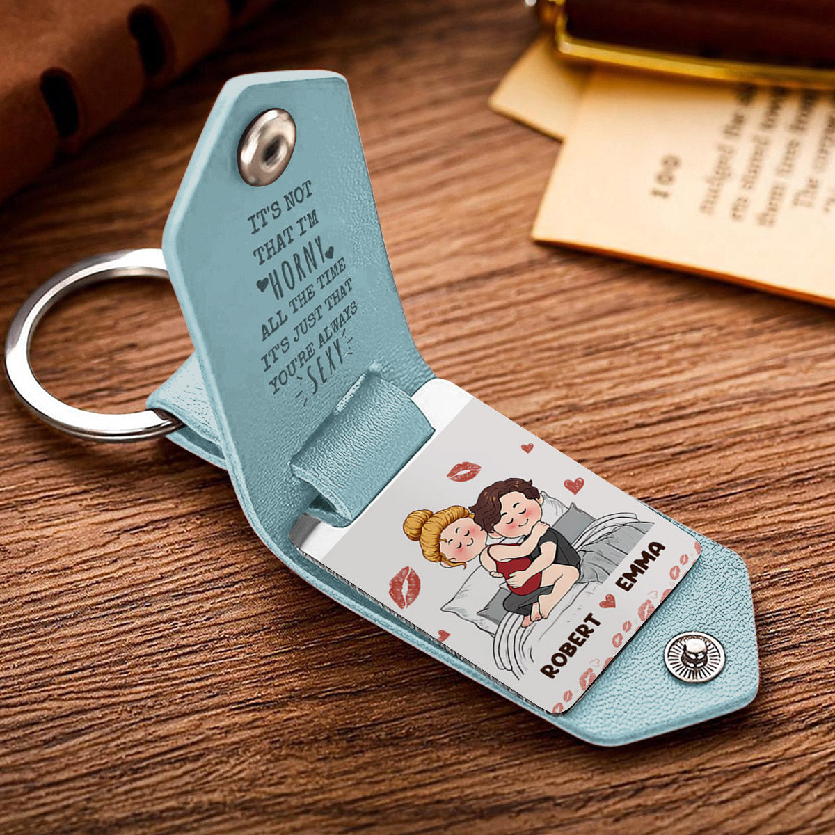 I Love You - Personalized Couple Leather Photo Keychain