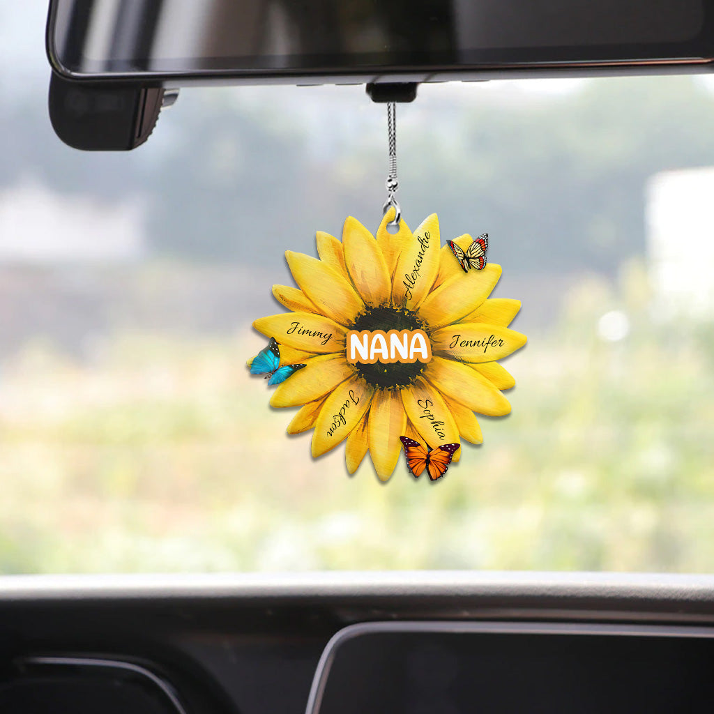 Sunflower WIth Any Title & Any Kid's Name - Personalized Grandma Car Ornament