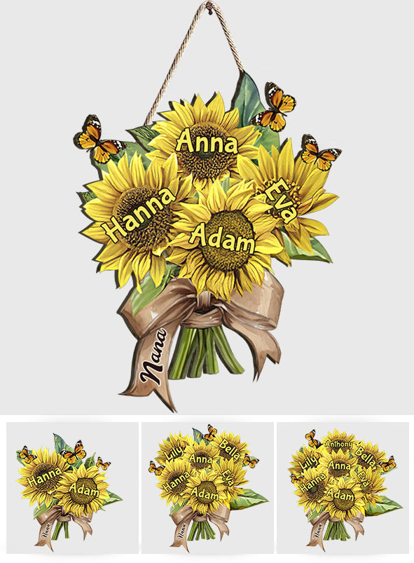 Grandma's Mom's Sunflowers - Personalized Grandma Custom Shaped Wood Sign