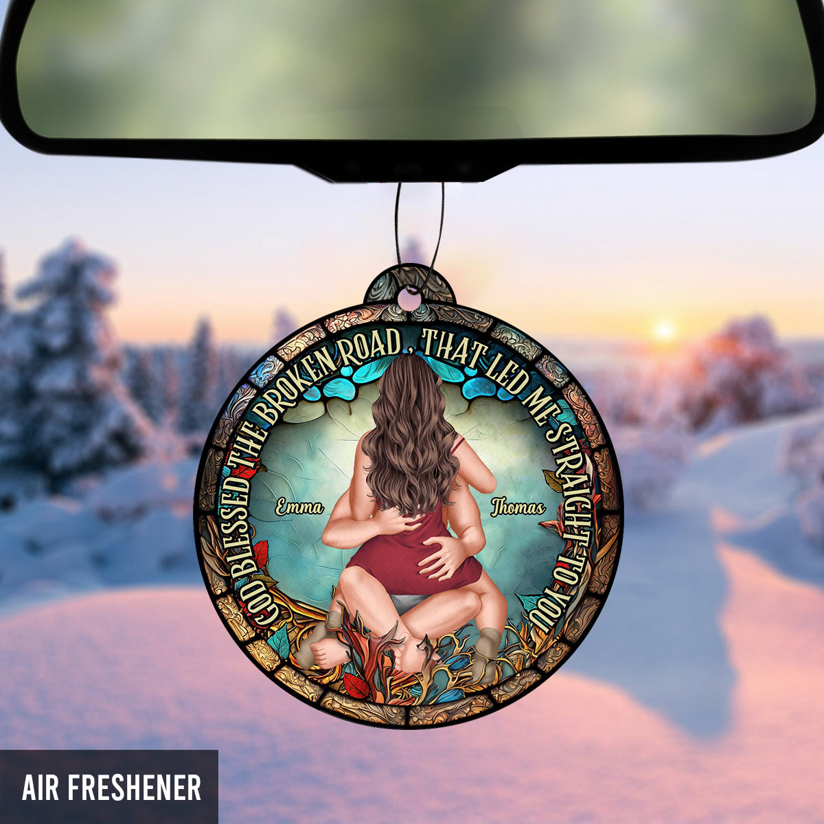 God Blessed The Broken Road That Led Me Straight To You - Personalized Couple Circle Air Freshener