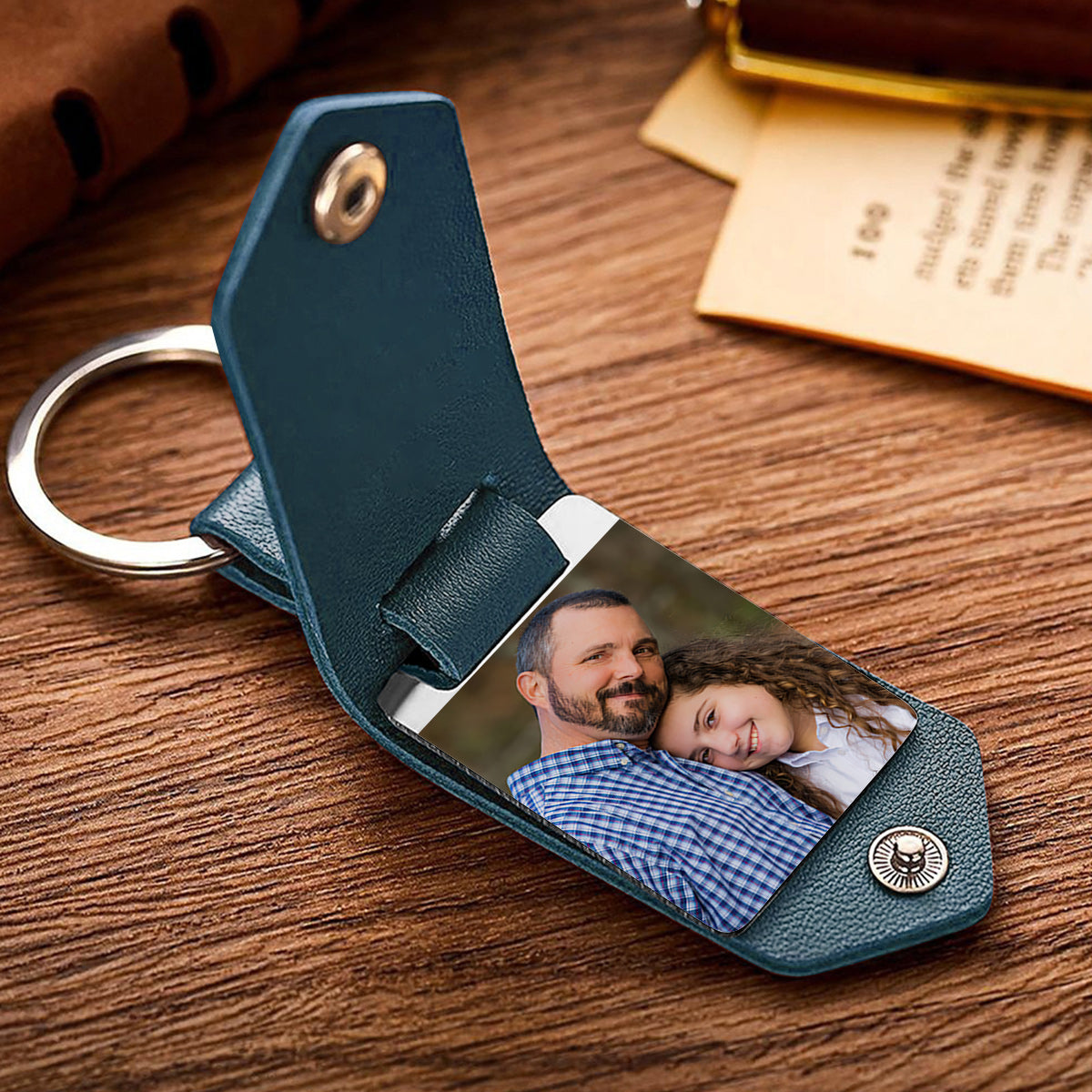 Best Step Dad Ever - gift for step dad - Personalized Leather Photo Keychain