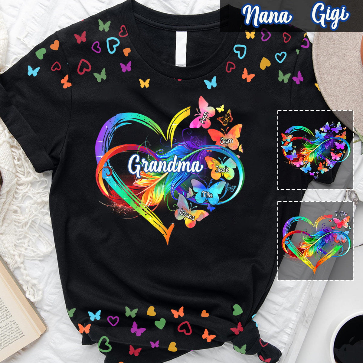 Grandma Colorful Butterflies Heart Infinite - Personalized Grandma All Over Shirt