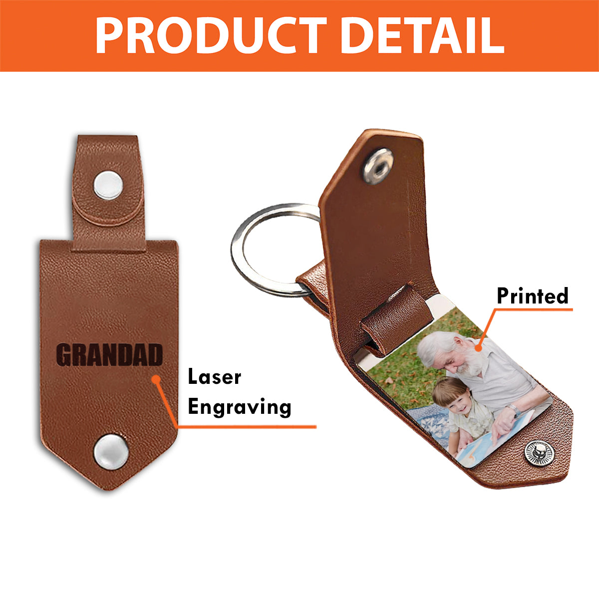 Best Grandpa Ever - Gift for grandpa - Personalized Leather Photo Keychain