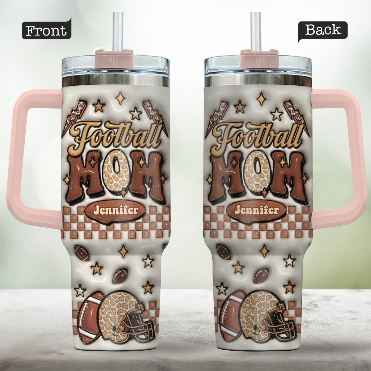 Football Mom - Personalized Football Tumbler With Handle