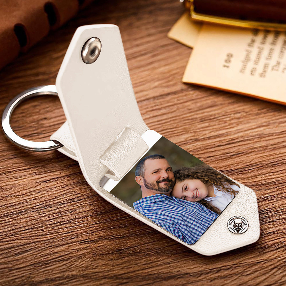 Best Step Dad Ever - gift for step dad - Personalized Leather Photo Keychain