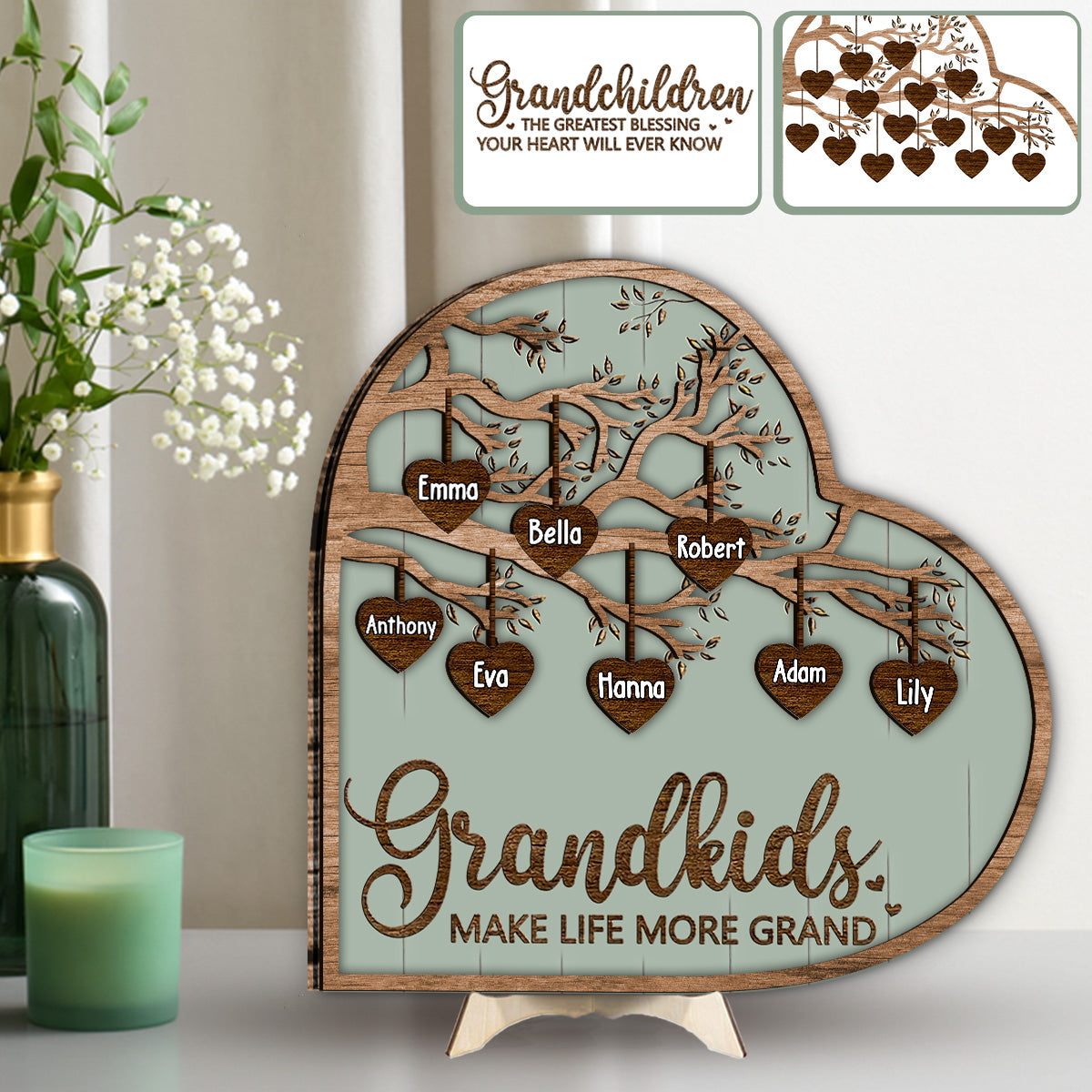 Grandkids Make Life More Grand - Personalized Grandma 2 Layered Wood Sign / Wood Plaque