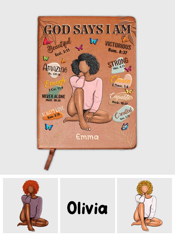 God Says I Am - Personalized African American Leather Journal