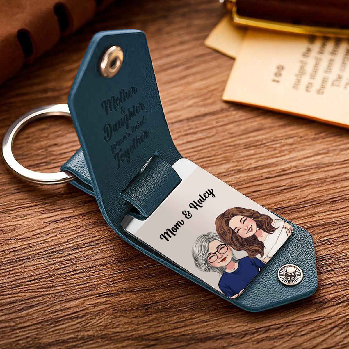 Mother And Daughter And Son Forever Linked Together - Personalized Mother Leather Photo Keychain