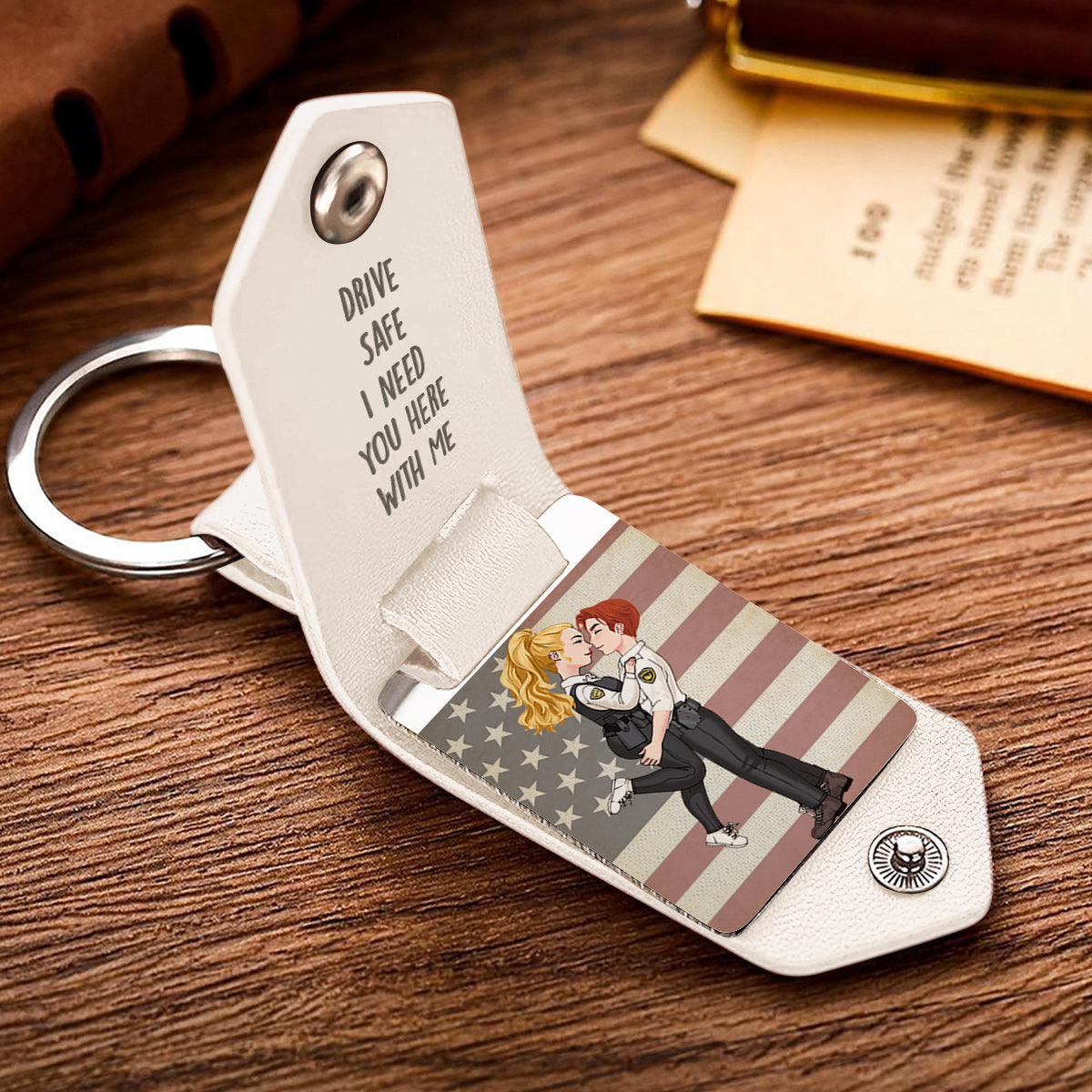 Drive Safe I Need You Here With Me - Personalized Couple Leather Photo Keychain