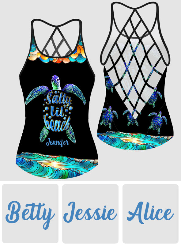 Salty Lil Beach Colorful Stained Glass Pattern - Personalized Turtle Cross Tank Top