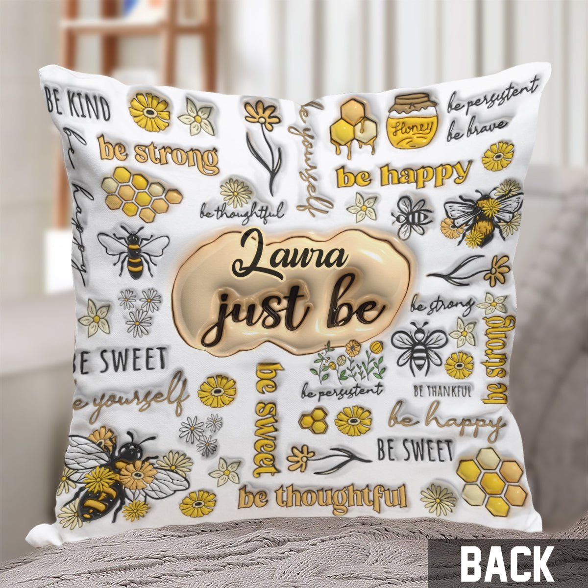 Just Bee Happy - Personalized Throw Pillow