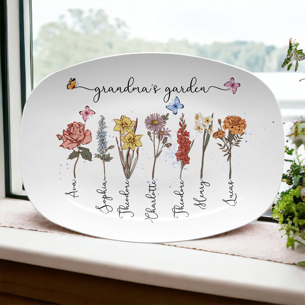 Grandma's Garden Mom's Garden Birth Flowers - Personalized Grandma Plate