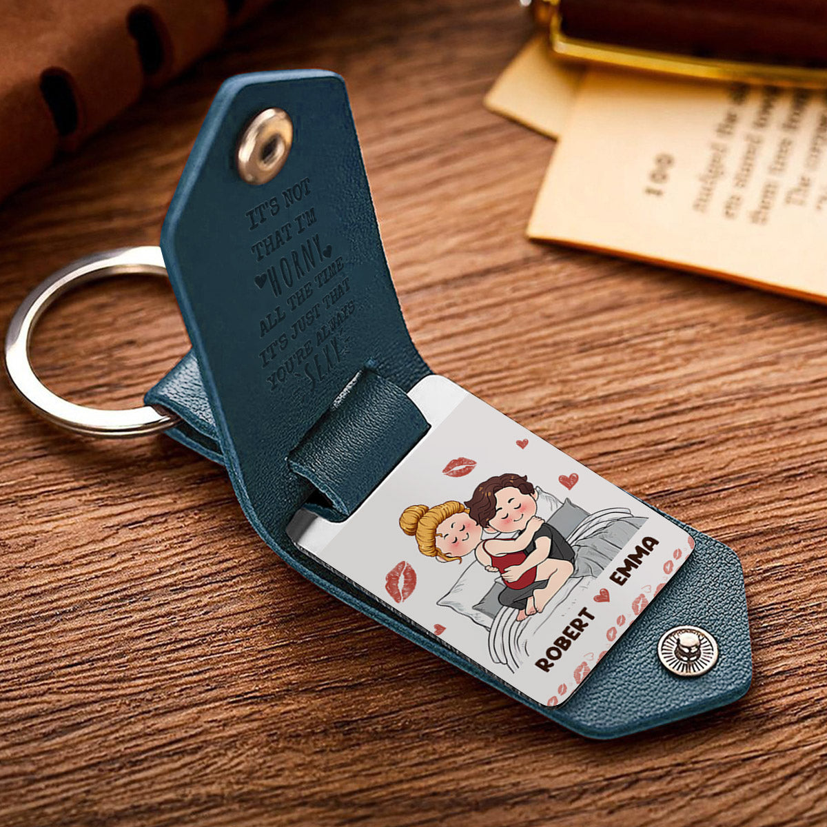 I Love You - Personalized Couple Leather Photo Keychain