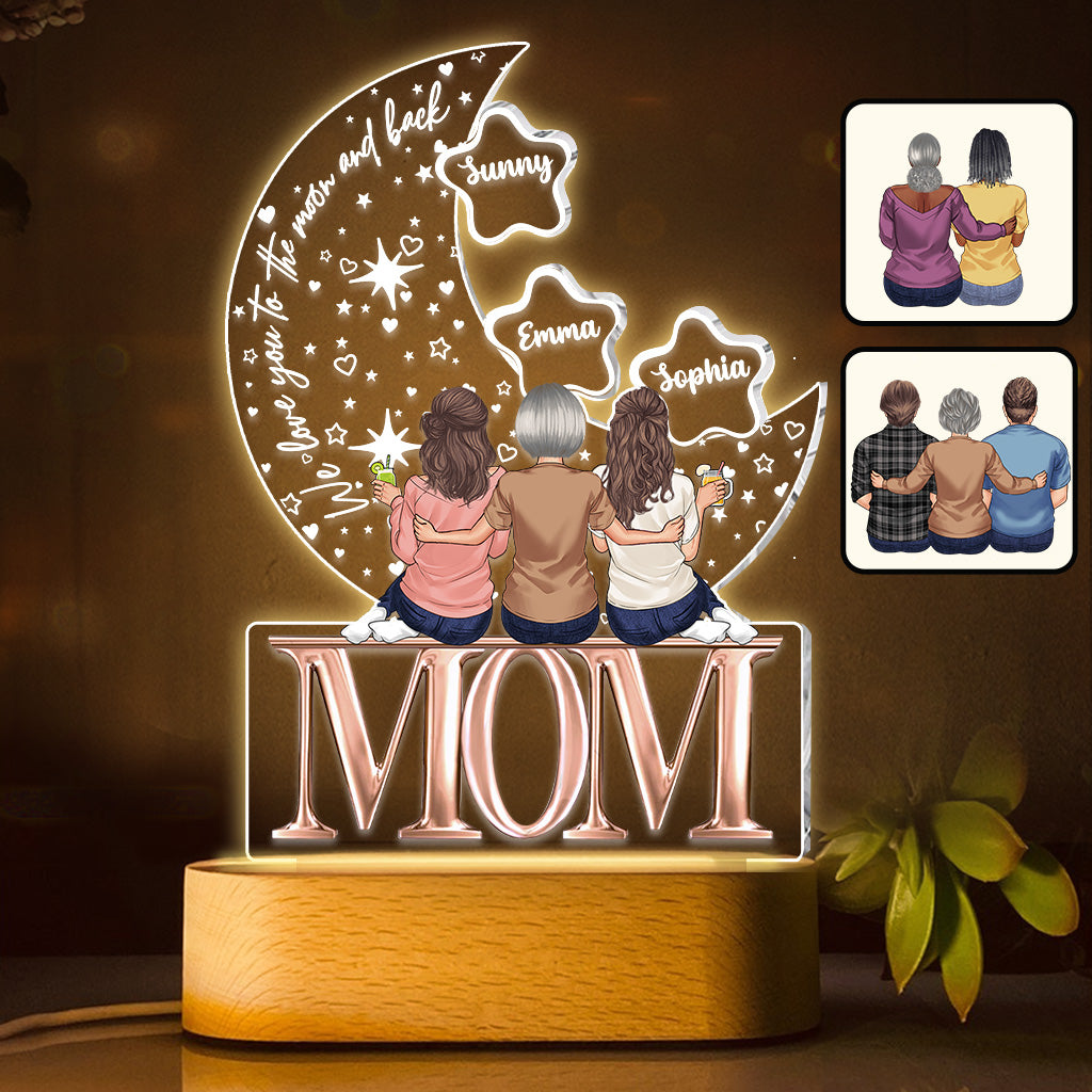 We Love You To The Moon And Back - Personalized Mother Shaped Plaque Light Base