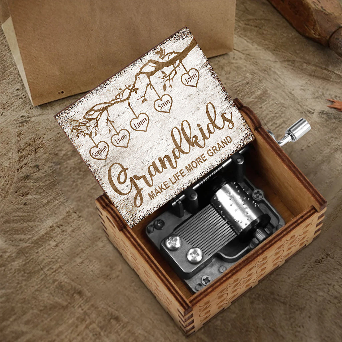 Grandkids Make Life More Grand - Personalized Grandma Hand Crank Music Box