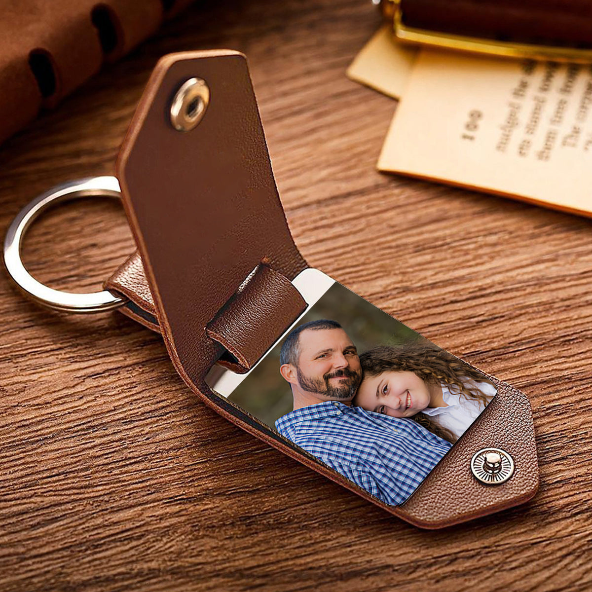 Best Step Dad Ever - gift for step dad - Personalized Leather Photo Keychain