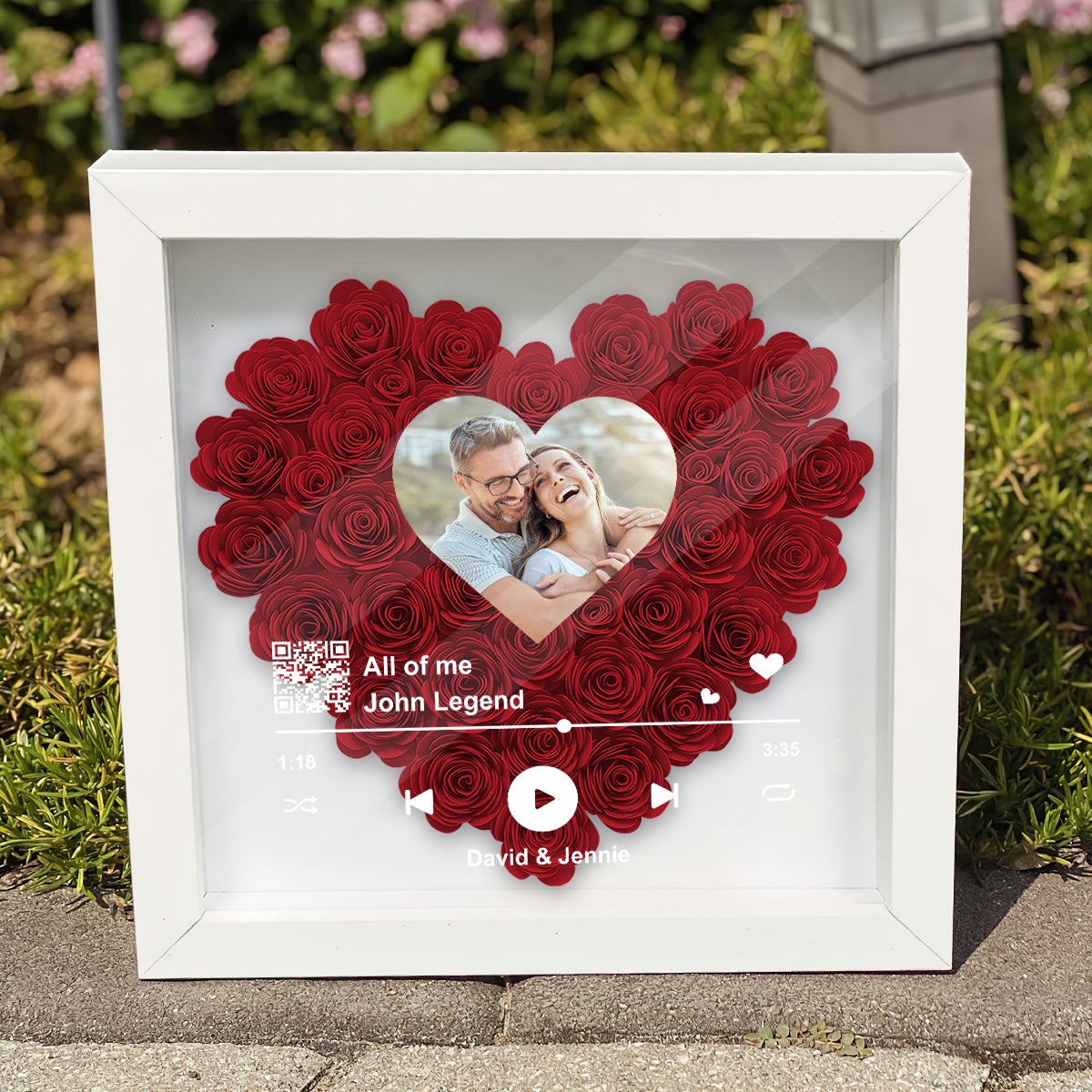 Discover Custom Photo Scannable QR Code Favorite Song - Personalized Couple Flower Frame Box