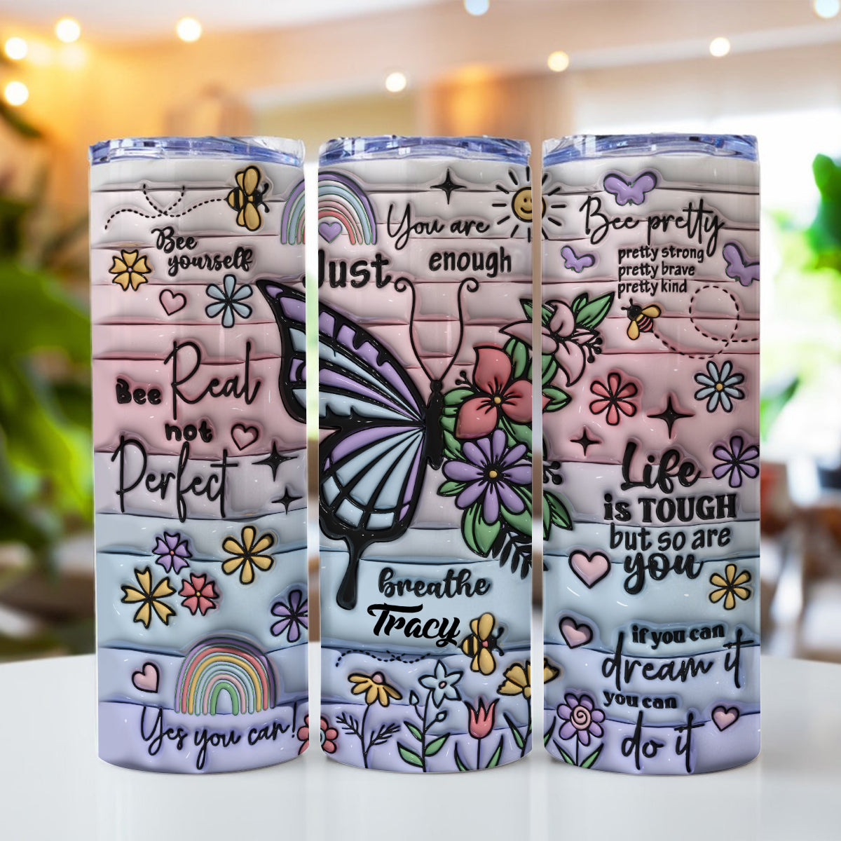 Positive Affirmation Butterflies - Personalized Skinny Tumbler