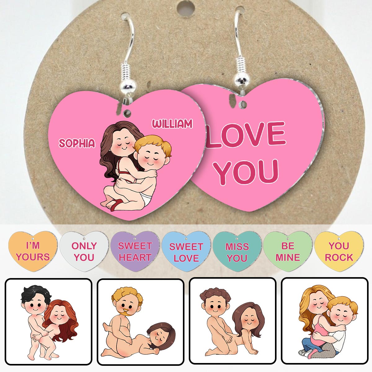 Conversation Hearts Candy Hearts - Personalized Couple Earrings