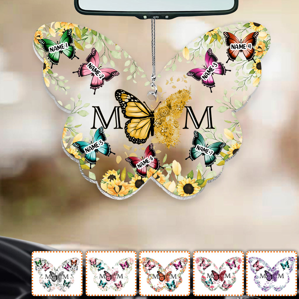 Mother And Children Butterflies - Personalized Mother Transparent Acrylic Car Hanger