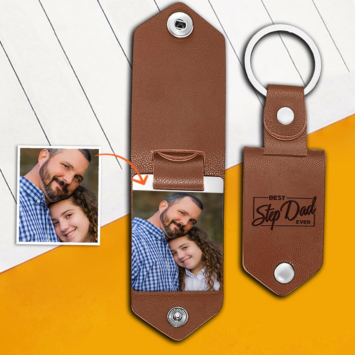 Best Step Dad Ever - gift for step dad - Personalized Leather Photo Keychain