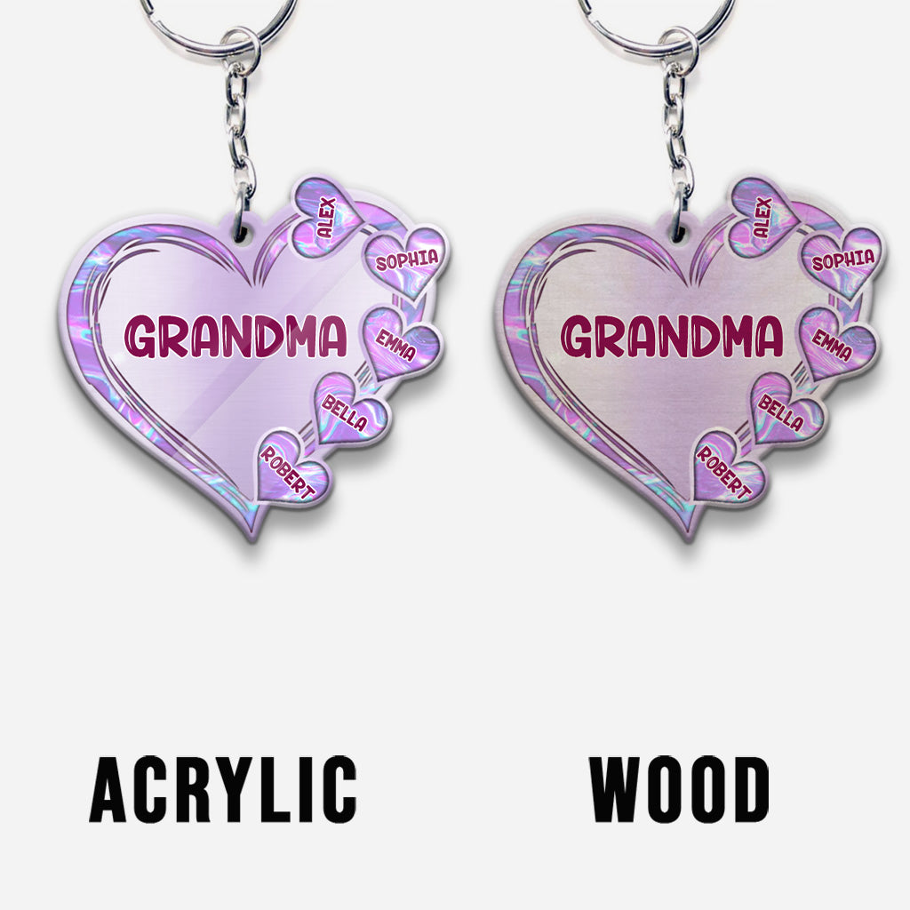 Grandma Heart Hologram Buffalo Plaid - Personalized Grandma Keychain