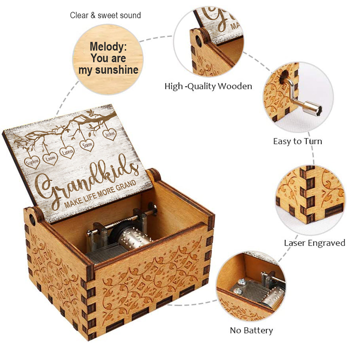 Grandkids Make Life More Grand - Personalized Grandma Hand Crank Music Box