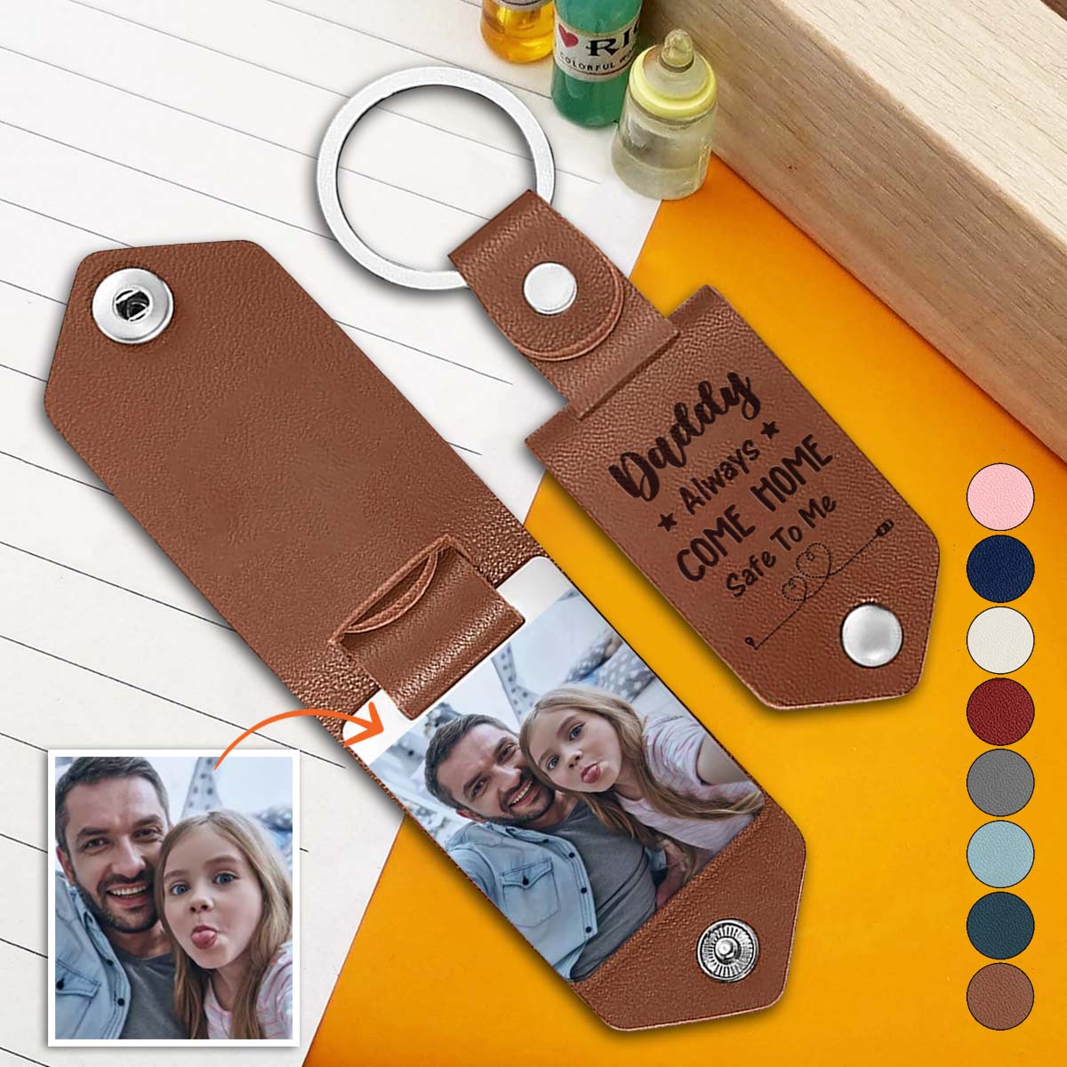 Leather Keychain Personalized With Picture - Gift for dad - Personalized Leather Photo Keychain