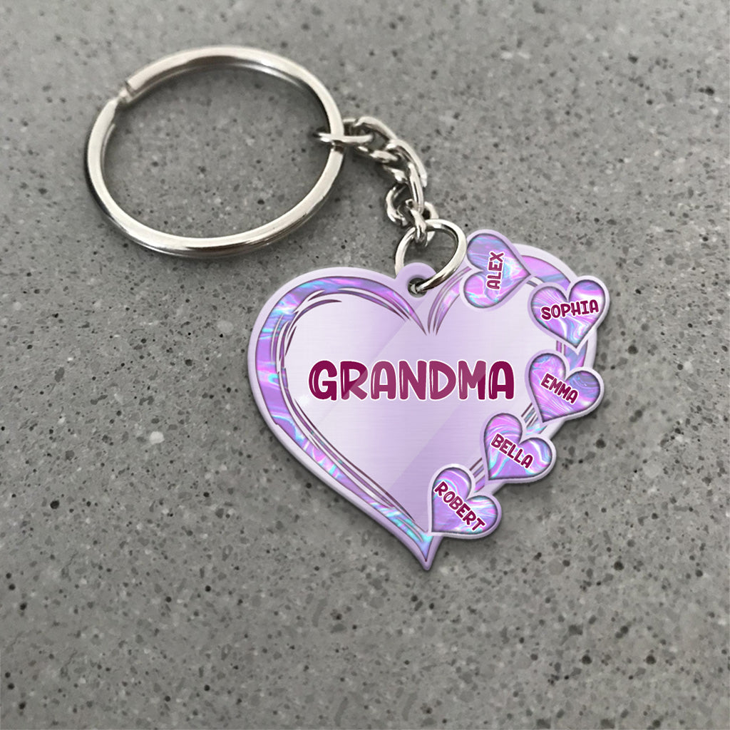 Grandma Heart Hologram Buffalo Plaid - Personalized Grandma Keychain