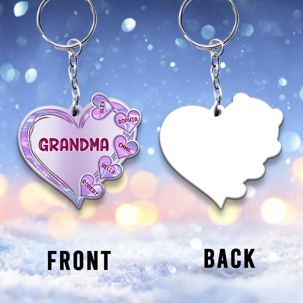 Grandma Heart Hologram Buffalo Plaid - Personalized Grandma Keychain