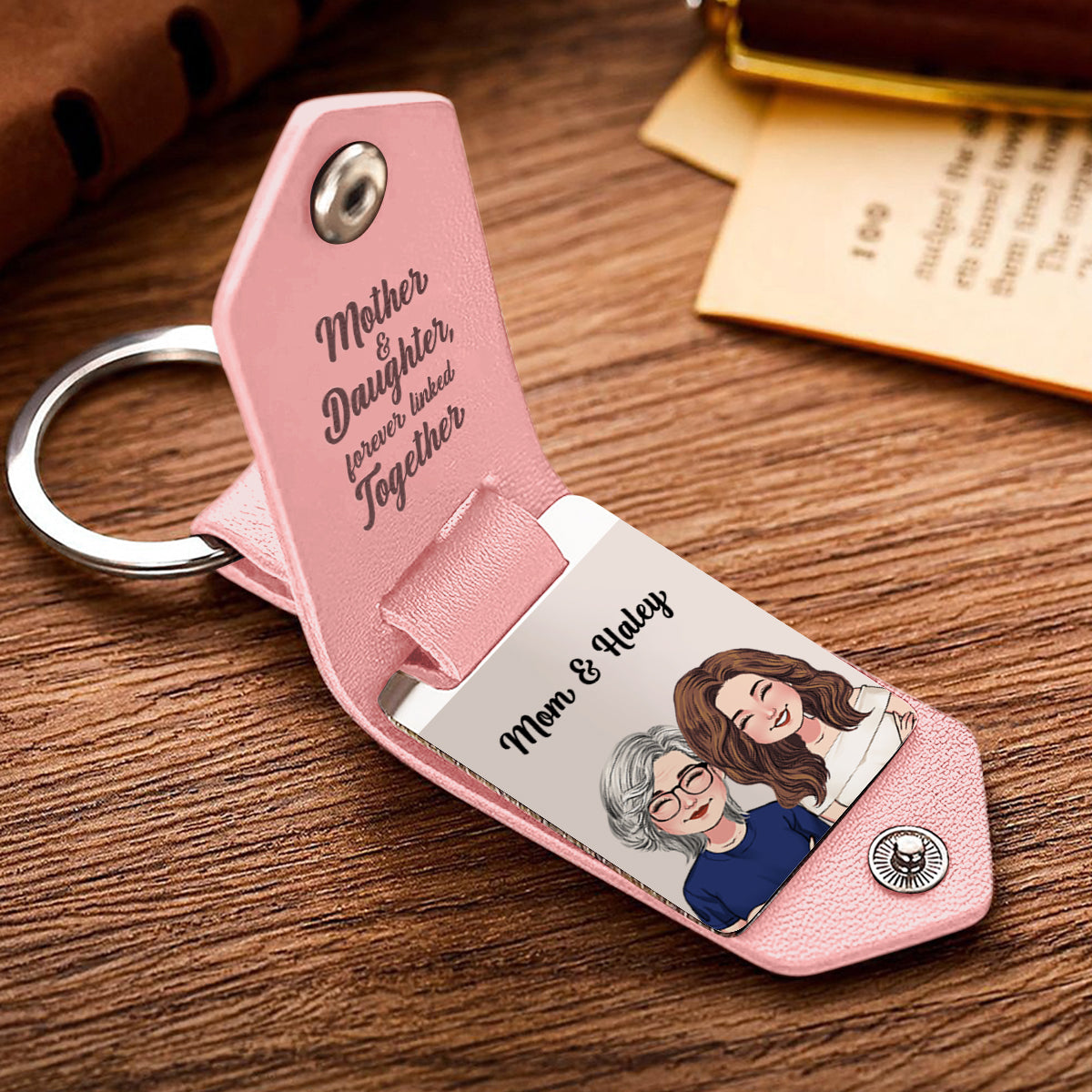 Mother And Daughter And Son Forever Linked Together - Personalized Mother Leather Photo Keychain