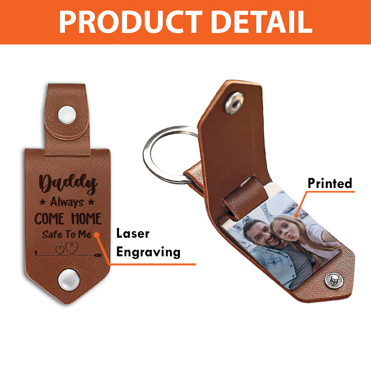 Leather Keychain Personalized With Picture - Gift for dad - Personalized Leather Photo Keychain