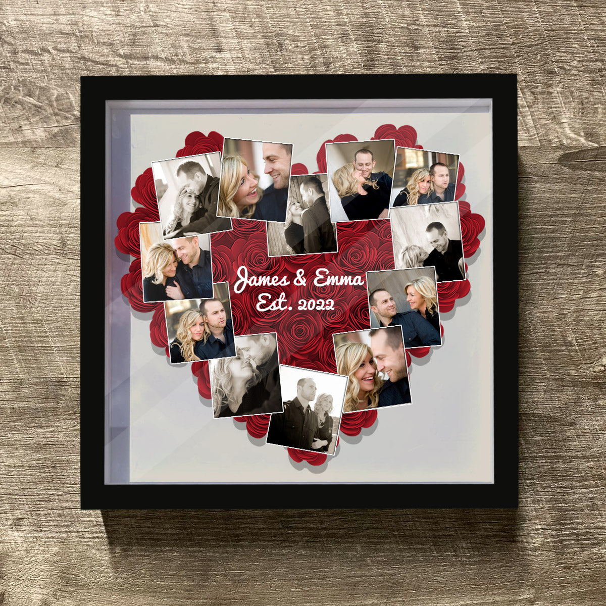 Heart Photos Polaroid Romantic Gift - Personalized Couple Photo Flower Shadow Box