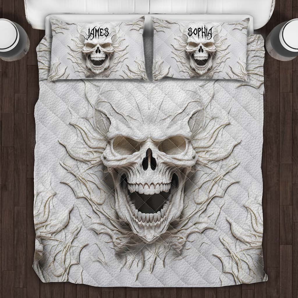 Beautiful White Skeleton - Personalized Skull Quilt Set