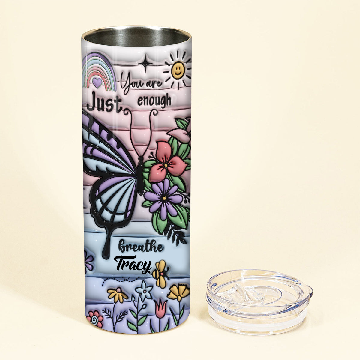 Positive Affirmation Butterflies - Personalized Skinny Tumbler