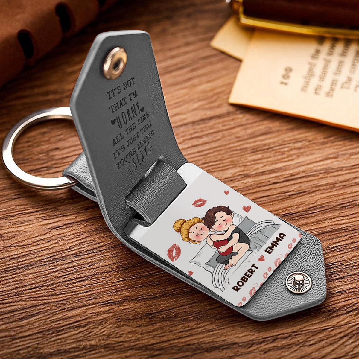 I Love You - Personalized Couple Leather Photo Keychain