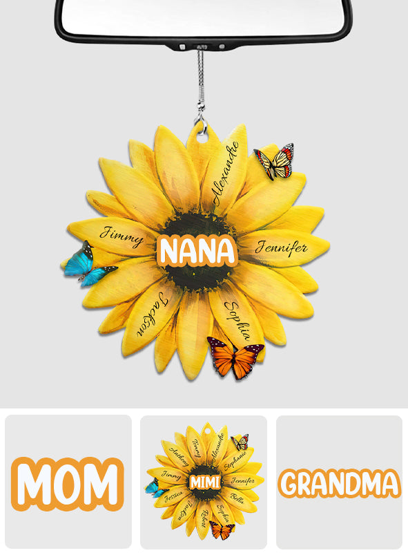 Sunflower WIth Any Title & Any Kid's Name - Personalized Grandma Car Ornament