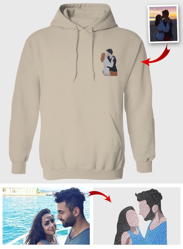 Custom 2D Flat Photo - Personalized Couple Embroidered Hoodie