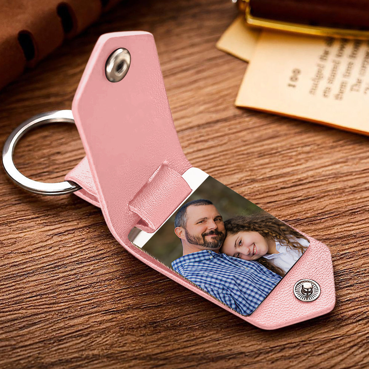 Best Step Dad Ever - gift for step dad - Personalized Leather Photo Keychain