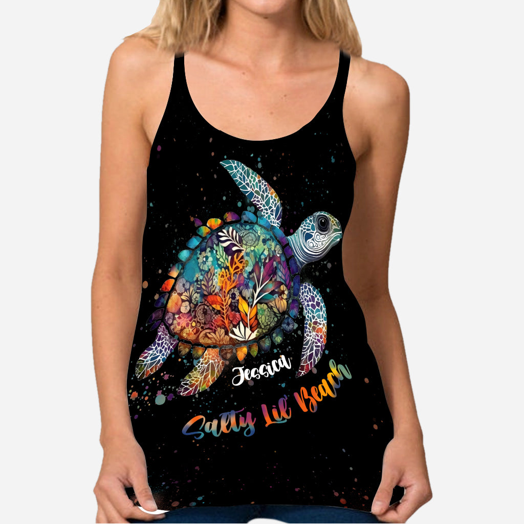 Salty Lil Beach - Personalized Turtle Cross Tank Top