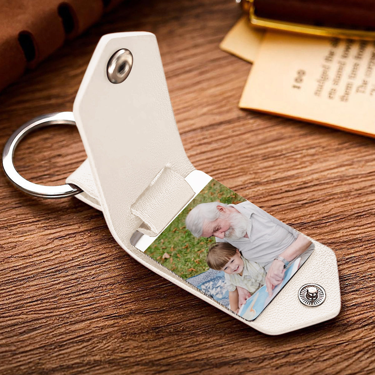 Best Grandpa Ever - Gift for grandpa - Personalized Leather Photo Keychain