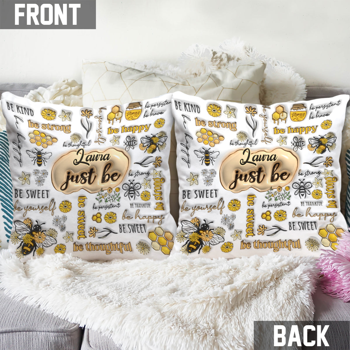 Just Bee Happy - Personalized Throw Pillow