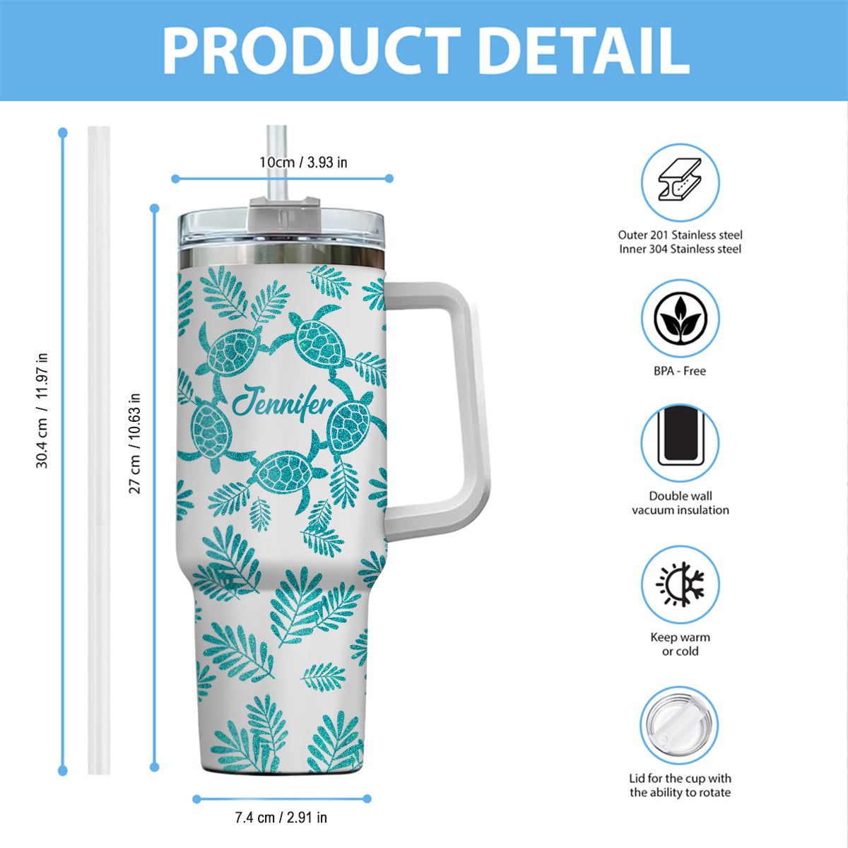 Turtle Lover - Personalized Turtle Tumbler With Handle