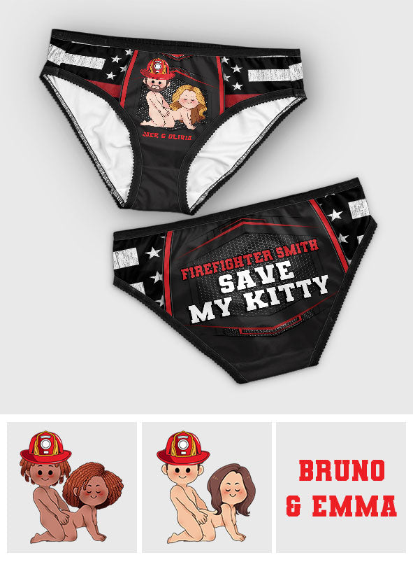 Save My Kitty - Personalized Firefighter Lace Border Women Briefs