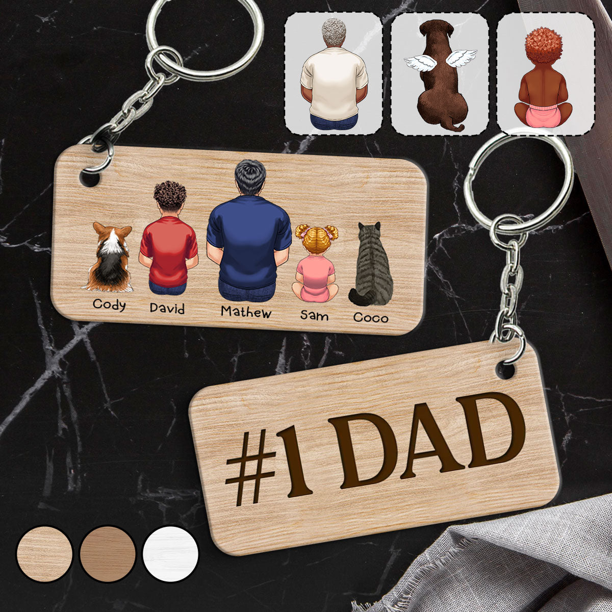 Best Dad Ever Back View Man Kids Dog Cat - Personalized Father Keychain