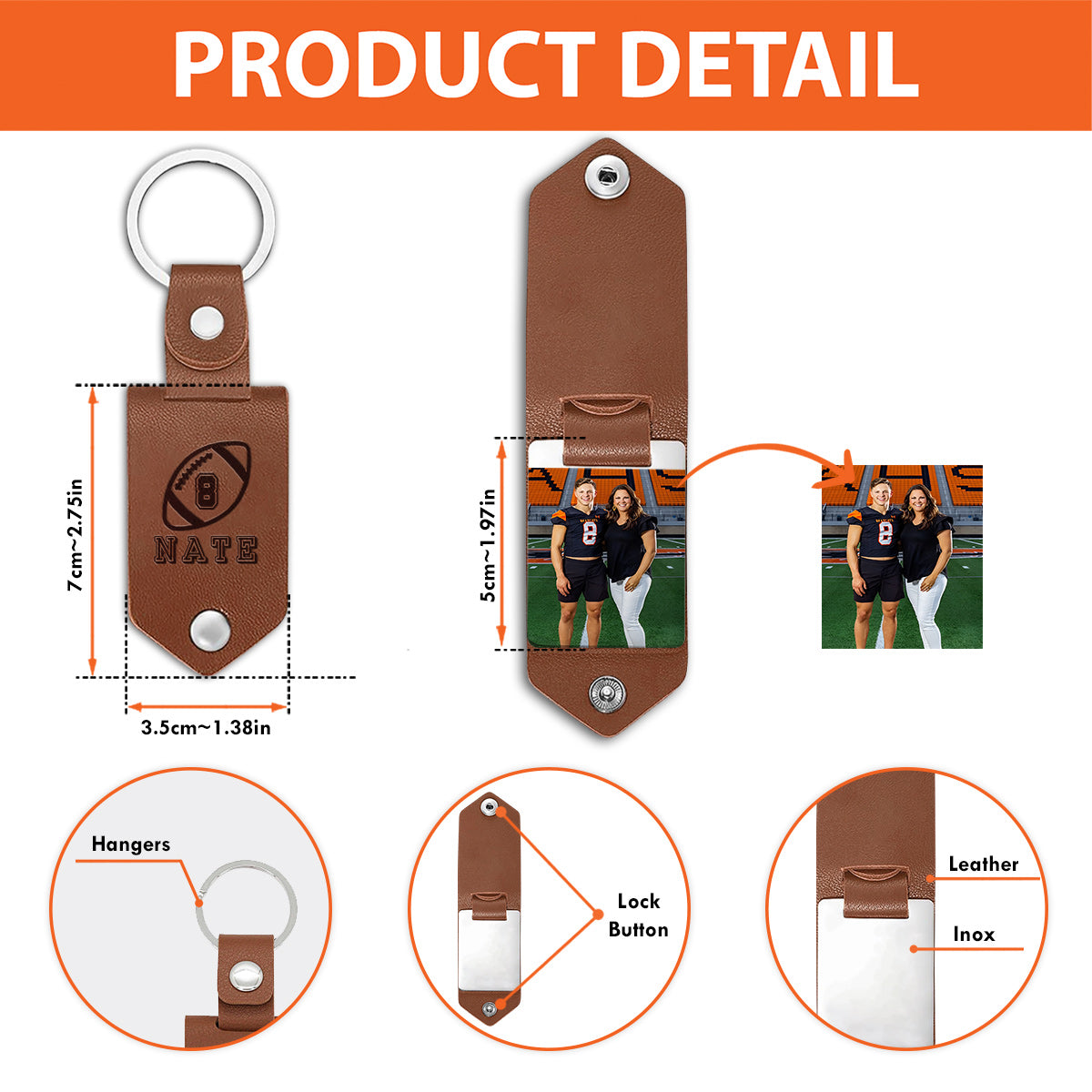 Proud Football - Personalized Football Leather Photo Keychain