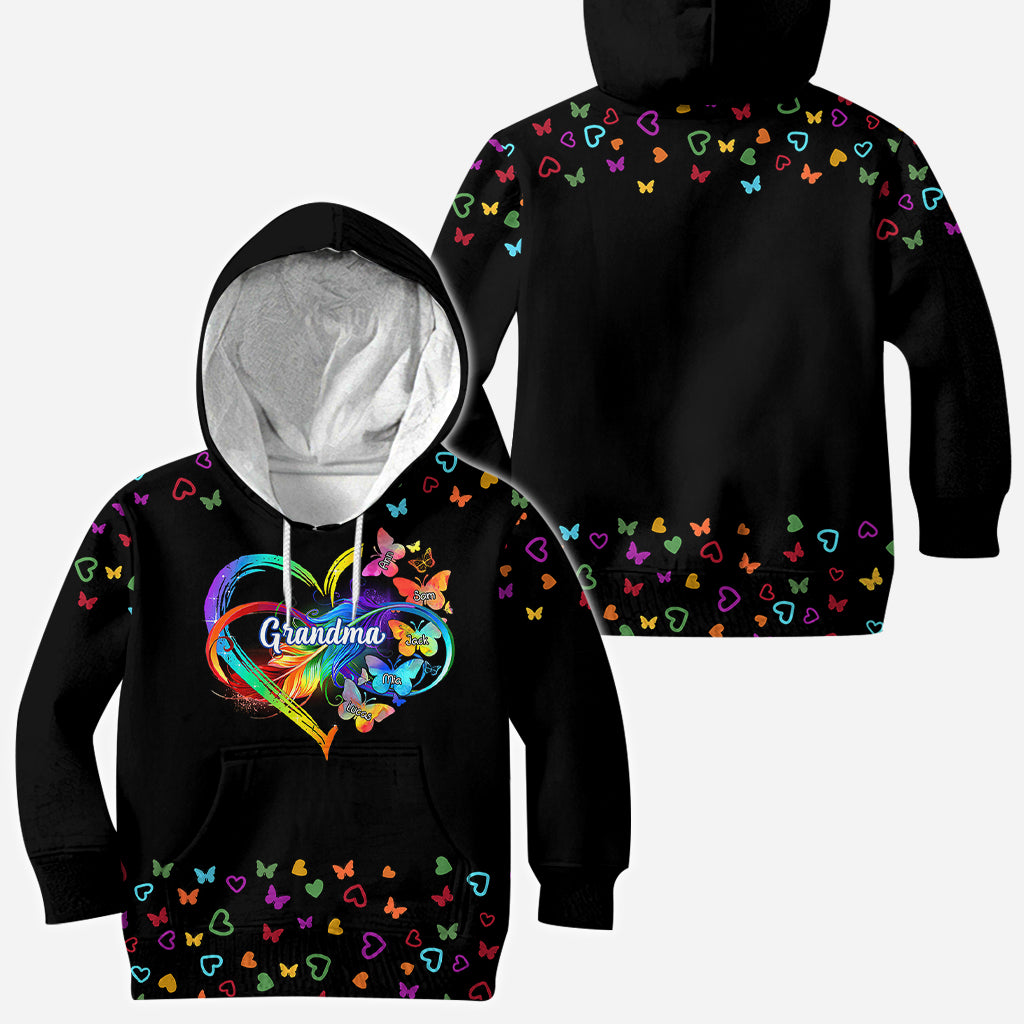 Grandma Colorful Butterflies Heart Infinite - Personalized Grandma All Over Shirt