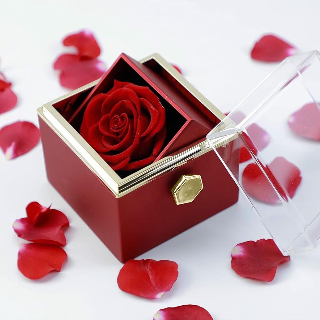 Names Custom - Personalized Couple Rotating Eternal Rose Box With Jewelry