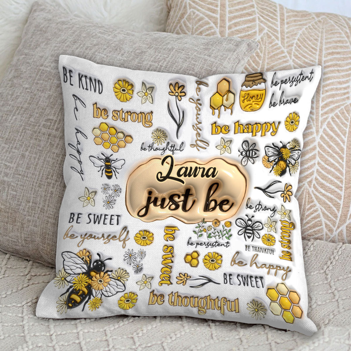 Just Bee Happy - Personalized Throw Pillow