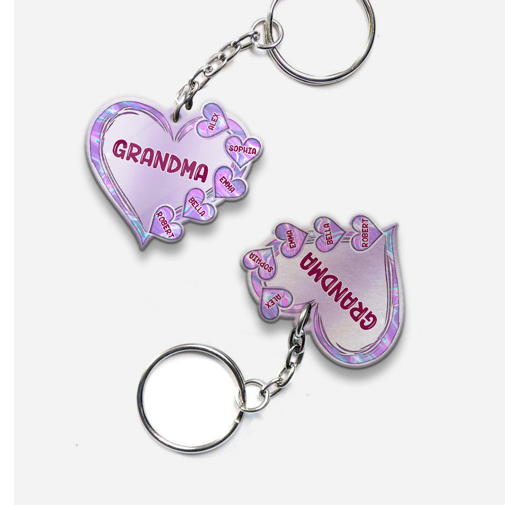 Grandma Heart Hologram Buffalo Plaid - Personalized Grandma Keychain